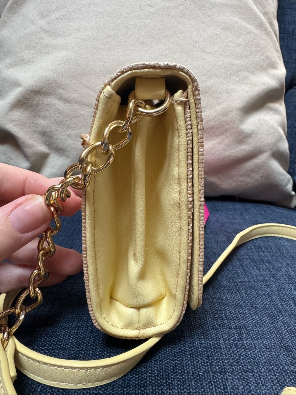 Betsey Johnson Lemon Embroidered Beige Crossbody Bag with Yellow Strap - Picture 6 of 12